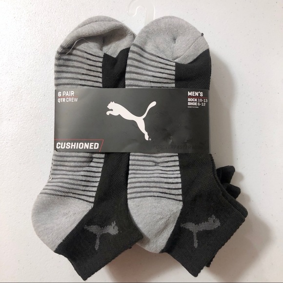Men’s Puma Socks Black Gray Cushioned Sole - Picture 4 of 6